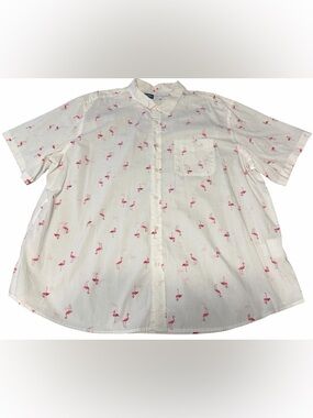 Old Navy Men’s Cream Button-Down Shirt with Pink Flamingo Print